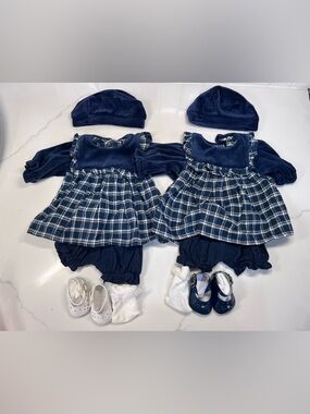 Doll Clothes for 15” American Girl Bitty Baby Twin Blue Plaid Fleece Dress W Hat